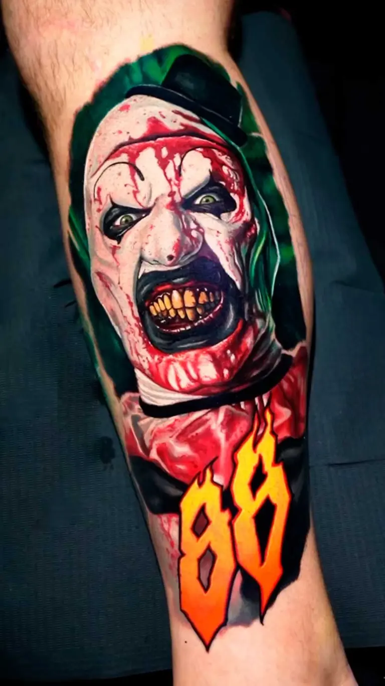 Art the Clown color realism tattoo by Pablo Frias