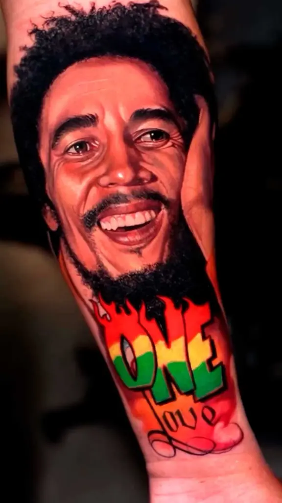 Bob Marley – One Love portrait tattoo by Pablo Frias
