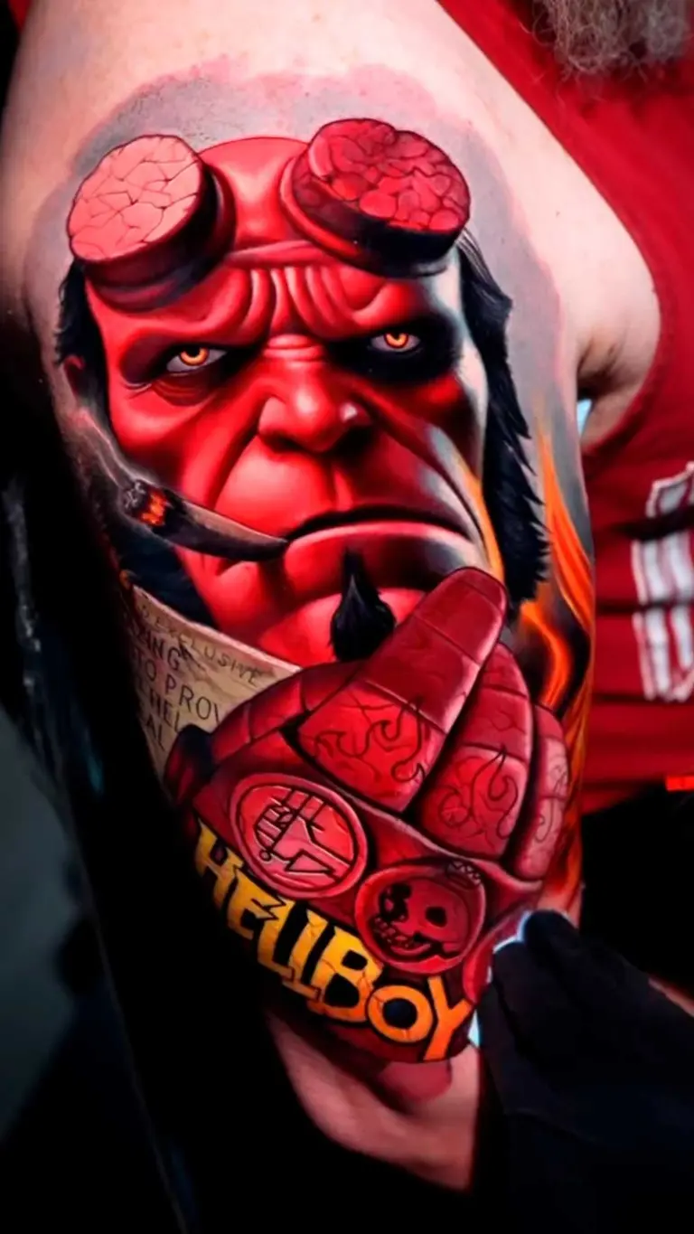 Hellboy color realism tattoo by Pablo Frias