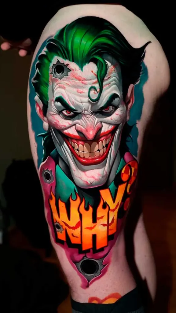 Joker – Why So Serious color realism tattoo by Pablo Frias