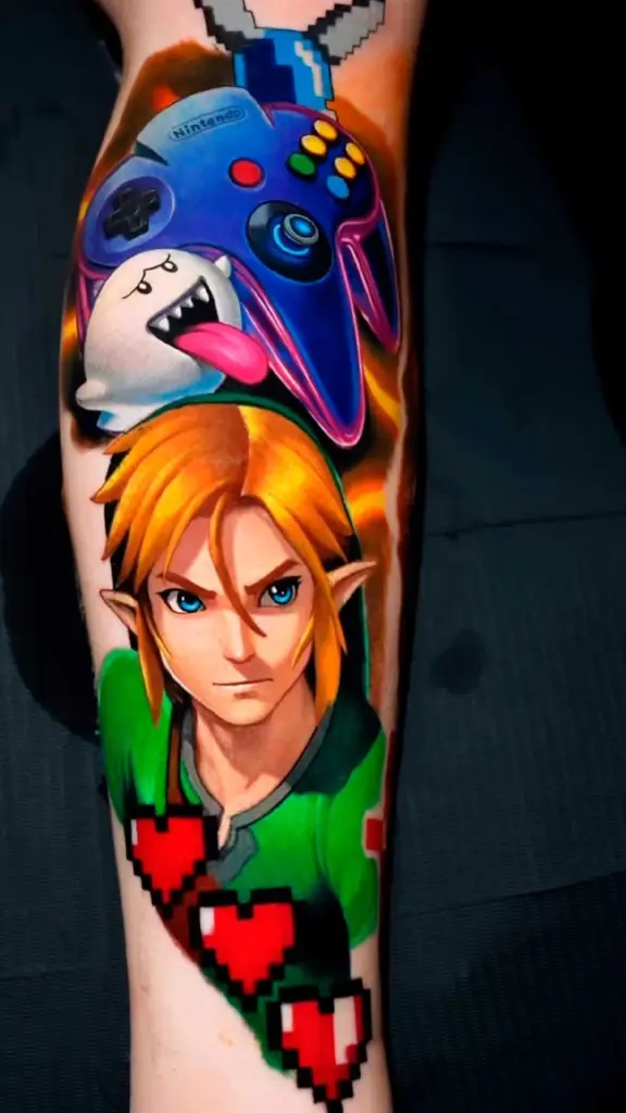 Link – N64 color realism tattoo on forearm by Pablo Frias