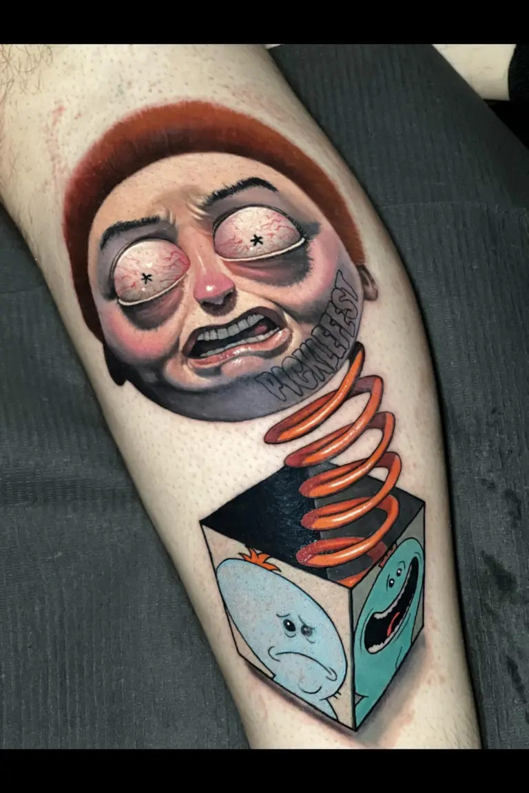 Morty – Jack-in-the-Box cartoon tattoo by Pablo Frias