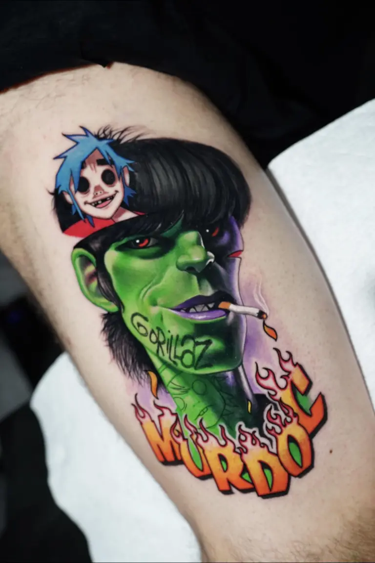 Murdoc – Gorillaz color realism tattoo by Pablo Frias