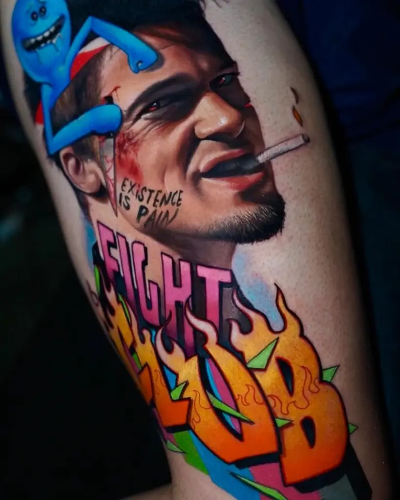 Tyler Durden – Fight Club portrait tattoo by Pablo Frias