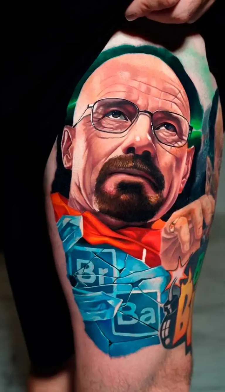 Walter White portrait tattoo by Pablo Frias